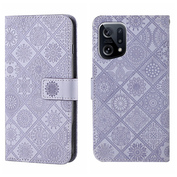

For OPPO Find X5 Ethnic Style Embossed Pattern Leather Phone Case(Purple)