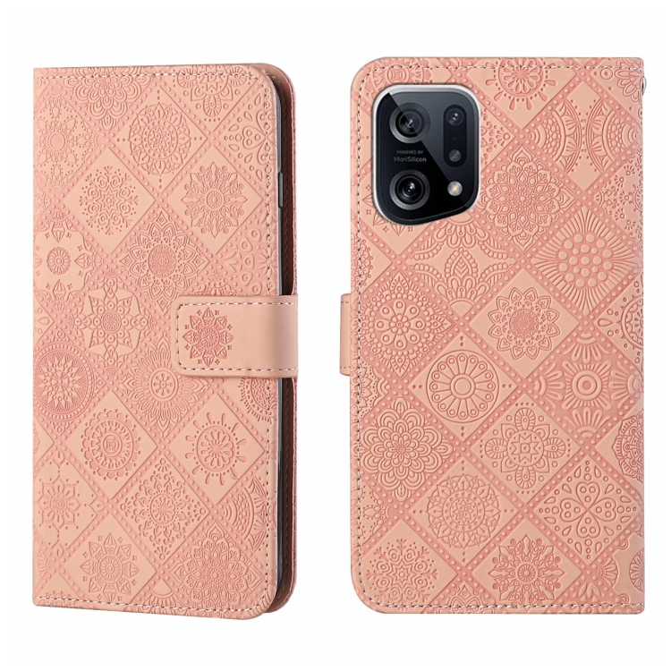 

For OPPO Find X5 Pro Ethnic Style Embossed Pattern Leather Phone Case(Pink)