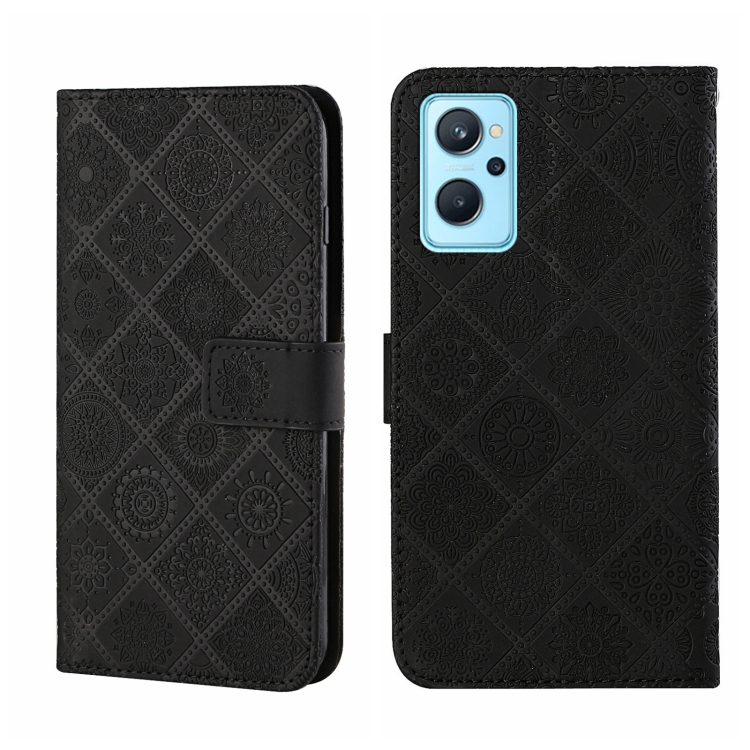 

For OPPO Realme 9i Ethnic Style Embossed Pattern Leather Phone Case(Black)