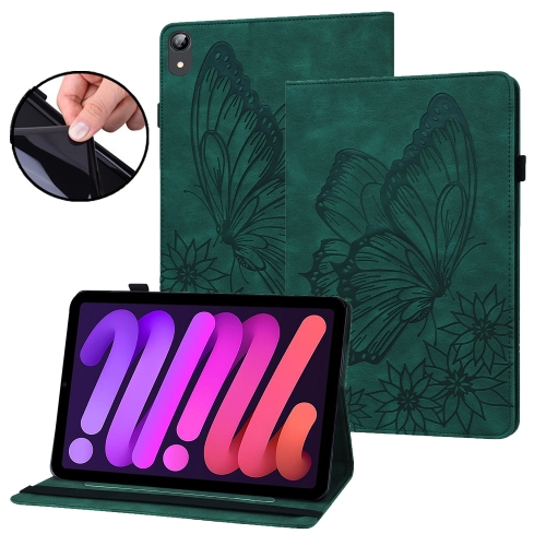 

For iPad mini 6 Big Butterfly Embossed Smart Leather Tablet Case(Green)