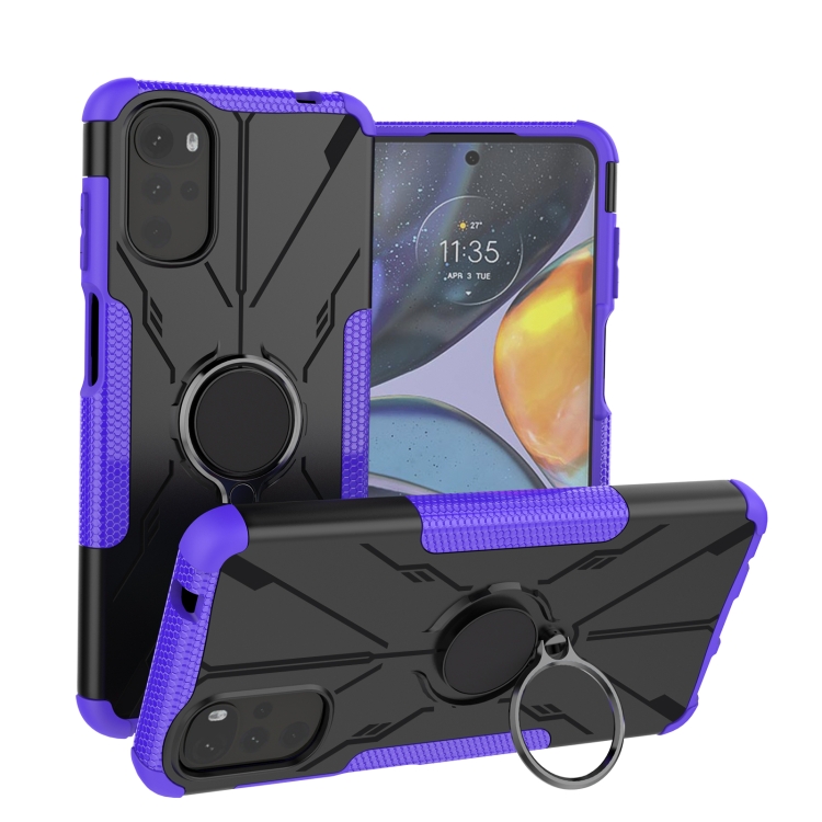 

For Motorola Moto G22 Armor Bear Shockproof PC + TPU Phone Case with Ring(Purple)