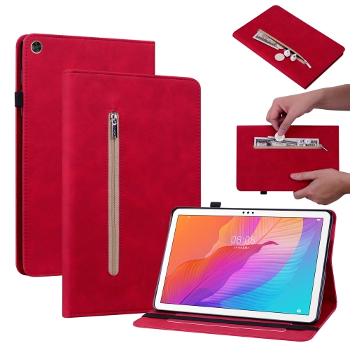 

For Huawei MatePad T 10s/Enjoy Tablet 2 Skin Feel Solid Color Zipper Leather Tablet Case(Red)