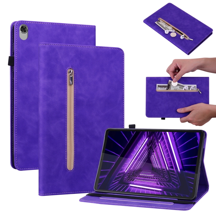 

For Lenovo Tab M10 Plus 10.3 Skin Feel Solid Color Zipper Leather Tablet Case(Purple)