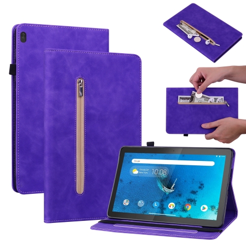 

For Lenovo Tab M10 TB-X605 Skin Feel Solid Color Zipper Leather Tablet Case(Purple)