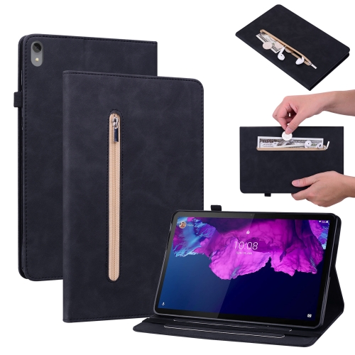 

For Lenovo Tab P11 TB-J606F Skin Feel Solid Color Zipper Leather Tablet Case(Black)