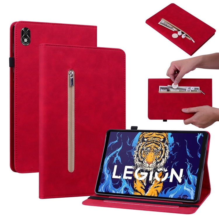 

For Lenovo Legion Y700 TB-9707F Skin Feel Solid Color Zipper Leather Tablet Case(Red)