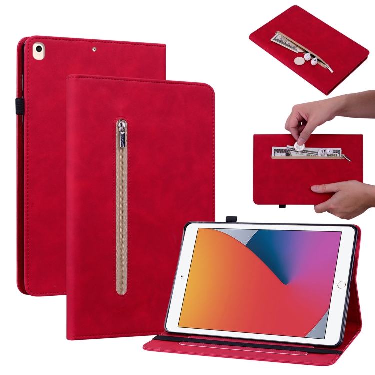 

Skin Feel Solid Color Zipper Smart Leather Tablet Case For iPad 8 / 7 / 6 / 5 9.7 inch(Red)