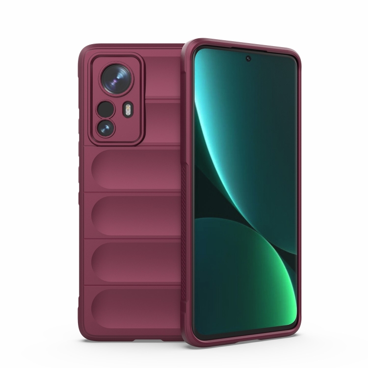 

For Xiaomi 12/12 Pro Magic Shield TPU + Flannel Phone Case(Wine Red)