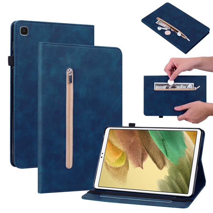 

For Samsung Galaxy Tab A7 Lite T220 Skin Feel Solid Color Zipper Leather Tablet Case(Blue)
