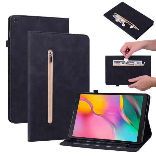 

For Samsung Galaxy Tab A 10.1 2019 T510 Skin Feel Solid Color Zipper Leather Tablet Case(Black)