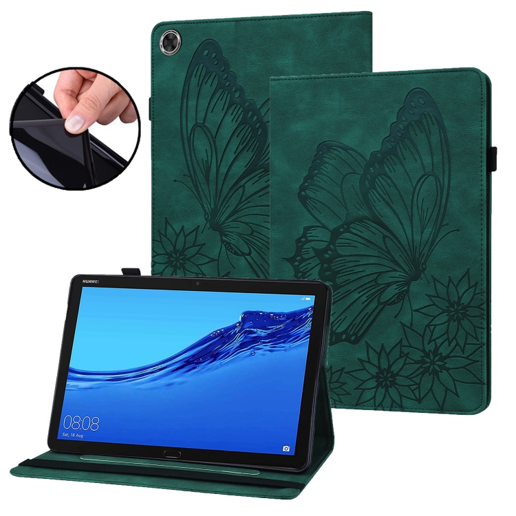 

For Huawei MediaPad M5 Lite 10.1 Big Butterfly Embossed Leather Tablet Case(Green)