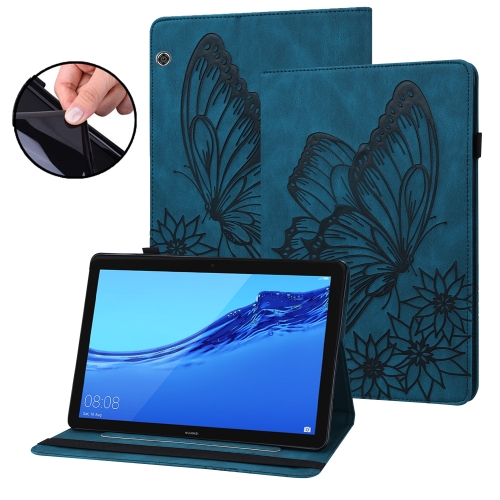 

For Huawei MediaPad T5 Big Butterfly Embossed Leather Tablet Case(Blue)