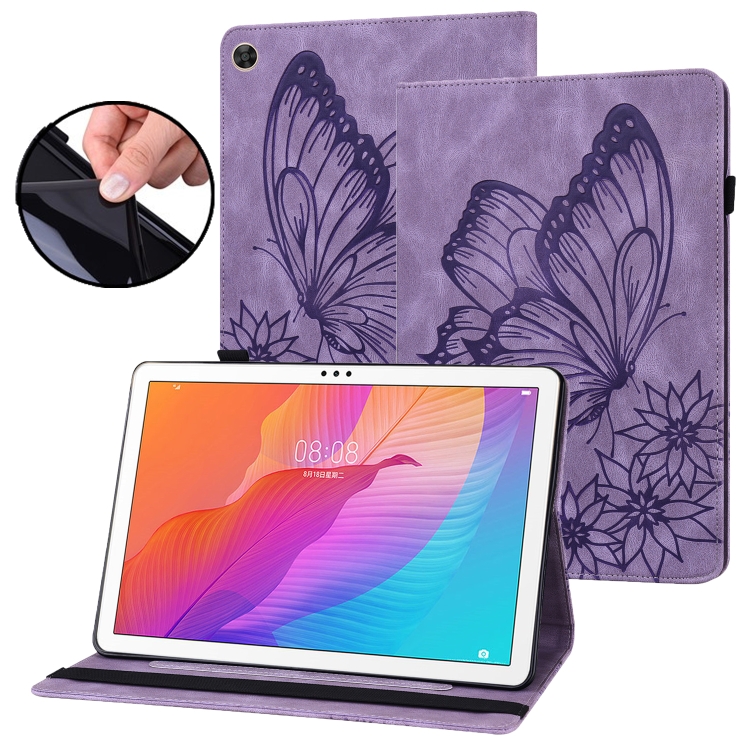 

For Huawei MatePad T 10s Big Butterfly Embossed Leather Tablet Case(Purple)