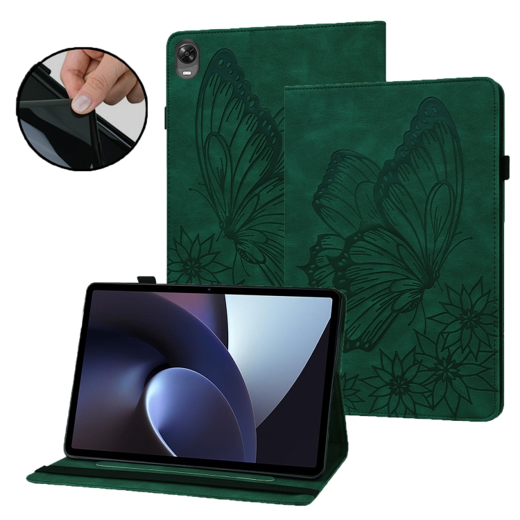 

For OPPO Pad 11 inch 2022 Big Butterfly Embossed Leather Tablet Case(Green)
