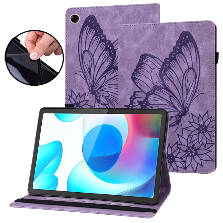 

For Realme Pad Big Butterfly Embossed Leather Tablet Case(Purple)