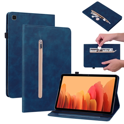 

For Samsung Galaxy Tab A7 10.4 2020 SM-T500 Skin Feel Solid Color Zipper Smart Leather Tablet Case(Blue)