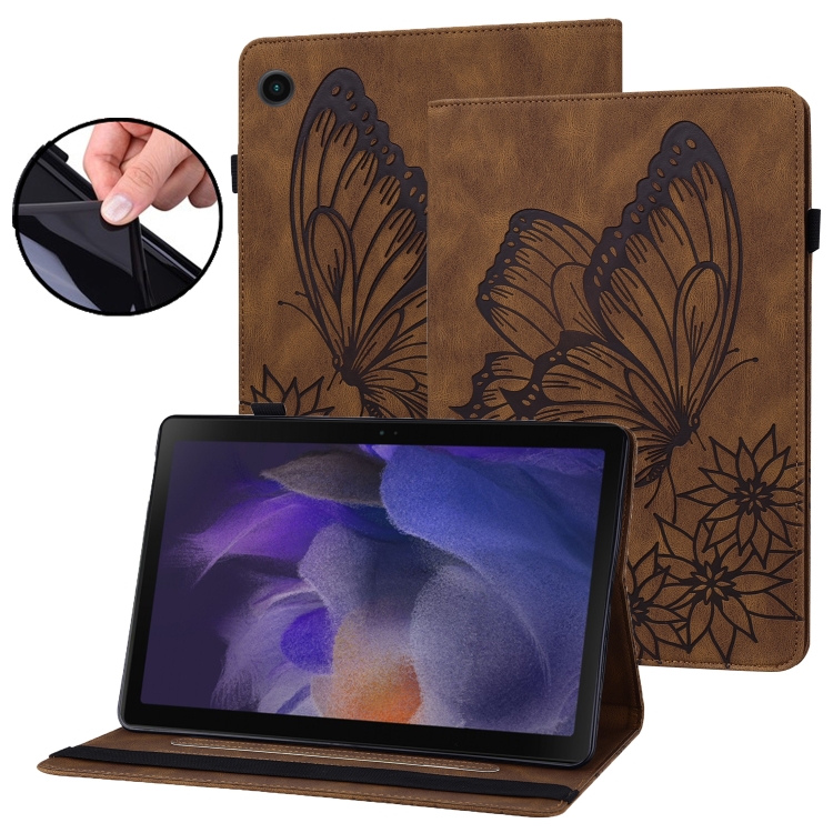 

For Samsung Galaxy Tab A8 Big Butterfly Embossed Leather Tablet Case(Brown)