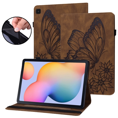 

For Samsung Galaxy Tab S6 Lite P610 Big Butterfly Embossed Smart Leather Tablet Case(Brown)