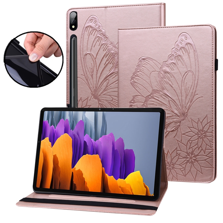 

For Samsung Galaxy Tab S7 T870 Big Butterfly Embossed Leather Tablet Case(Rose Gold)