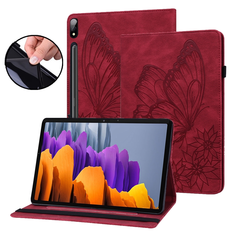 

For Samsung Galaxy Tab S8 Big Butterfly Embossed Leather Tablet Case(Red)
