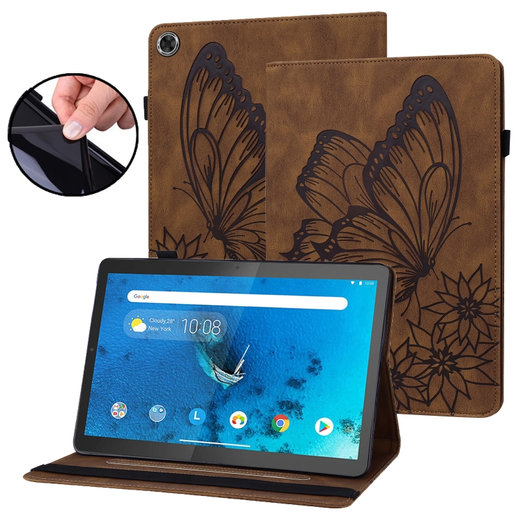 

For Lenovo Tab M10 Plus 10.6 3rd Gen 2022 Big Butterfly Embossed Leather Tablet Case(Brown)