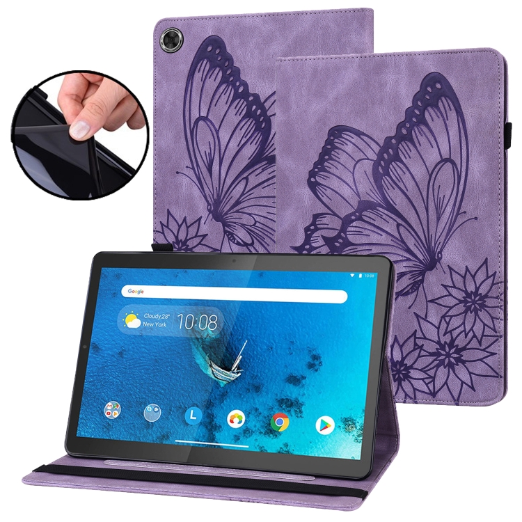 

For Lenovo M10 Plus X606F Big Butterfly Embossed Leather Tablet Case(Purple)