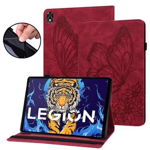 

For Lenovo Legion Y700 Big Butterfly Embossed Leather Tablet Case(Red)