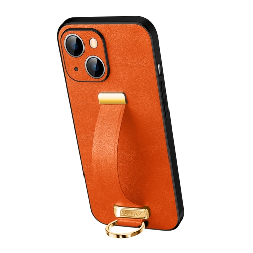 SULADA Cool Series PC + Leather Texture Skin Feel Shockproof Phone Case For iPhone 13 (Orange)