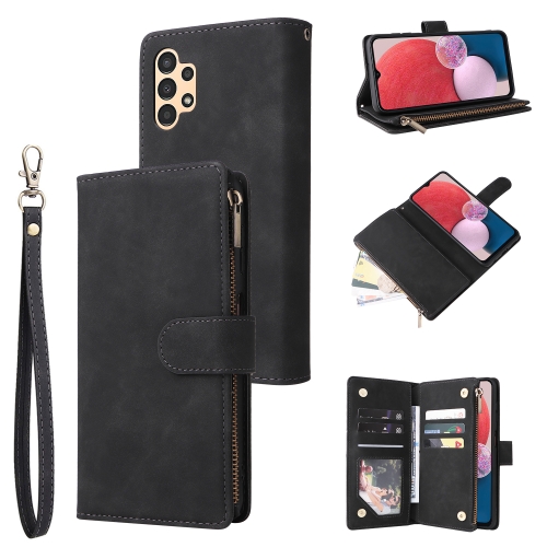 

For Samsung Galaxy A13 4G Multifunctional Frosted Zipper Wallet Leather Phone Case(Black)