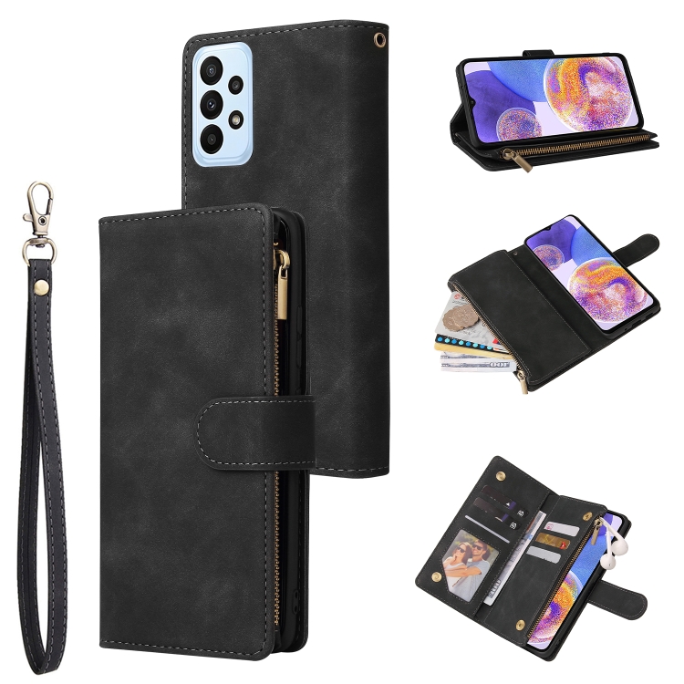 

For Samsung Galaxy A23 Multifunctional Frosted Zipper Wallet Leather Phone Case(Black)