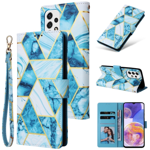 

For Samsung Galaxy A23 Marble Bronzing Stitching Leather Phone Case(Blue)