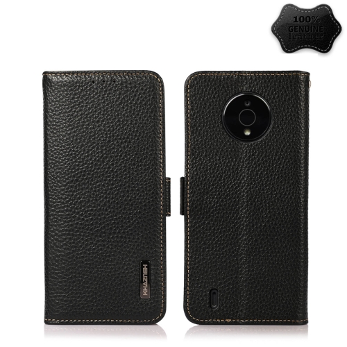 

For Nokia C200 KHAZNEH Side-Magnetic Litchi Genuine Leather RFID Phone Case(Black)