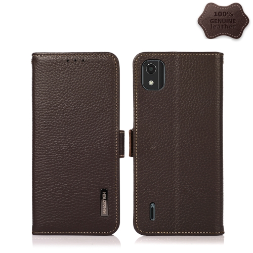 

For Nokia C2 2nd Edition KHAZNEH Side-Magnetic Litchi Genuine Leather RFID Phone Case(Brown)