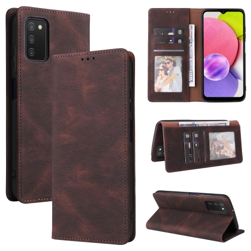 

For Samsung Galaxy A03s Simple Suction Closure Leather Phone Case(Brown)