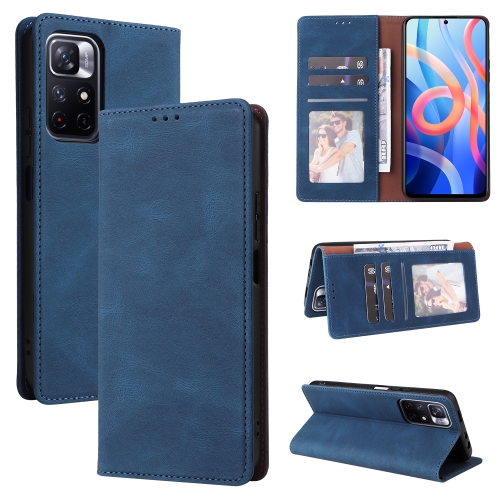 

For Xiaomi Redmi Note 11 4G International Simple Suction Closure Leather Phone Case(Blue)