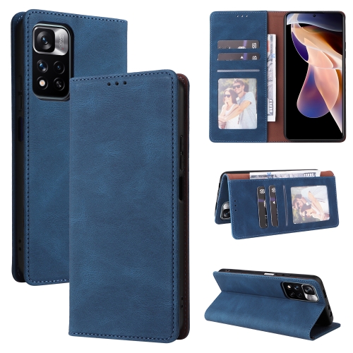 

For Xiaomi Redmi Note 11 Pro Simple Suction Closure Leather Phone Case(Blue)