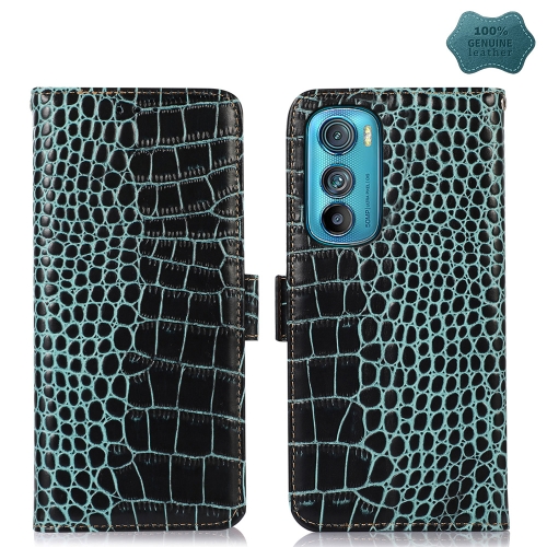 

For Motorola Edge 30 5G Crocodile Top Layer Cowhide Leather Phone Case(Green)