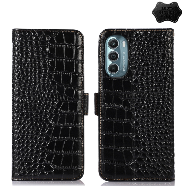 

For Motorola Moto G Stylus 5G 2022 Crocodile Top Layer Cowhide Leather Phone Case(Black)