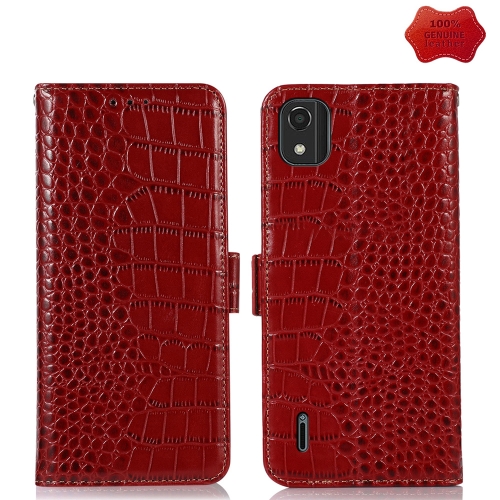 

For Nokia C2 2nd Edition Crocodile Top Layer Cowhide Leather Phone Case(Red)