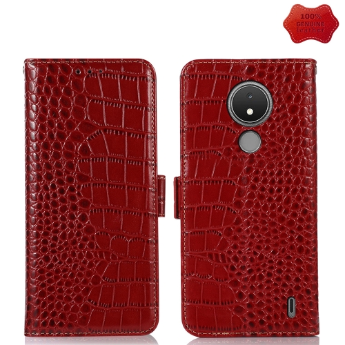 

For Nokia C21 Crocodile Top Layer Cowhide Leather Phone Case(Red)