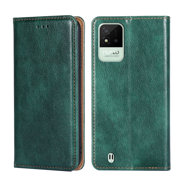 

For OPPO Realme Narzo 50i Pure Color Magnetic Leather Phone Case(Green)