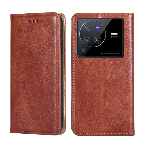 

For vivo X80 Pro China Pure Color Magnetic Leather Phone Case(Brown)