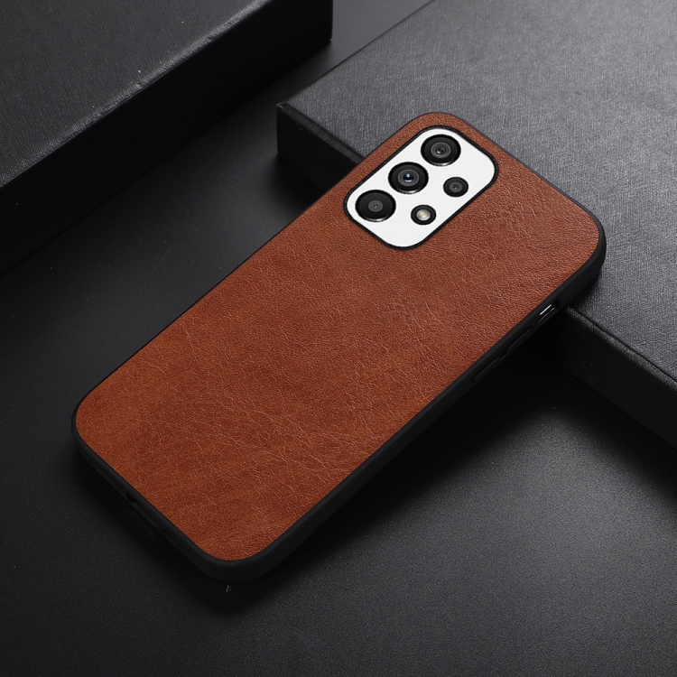 

For Samsung Galaxy A73 5G FaletteTexture PU+TPU+PC Shockproof Phone Case(Brown)