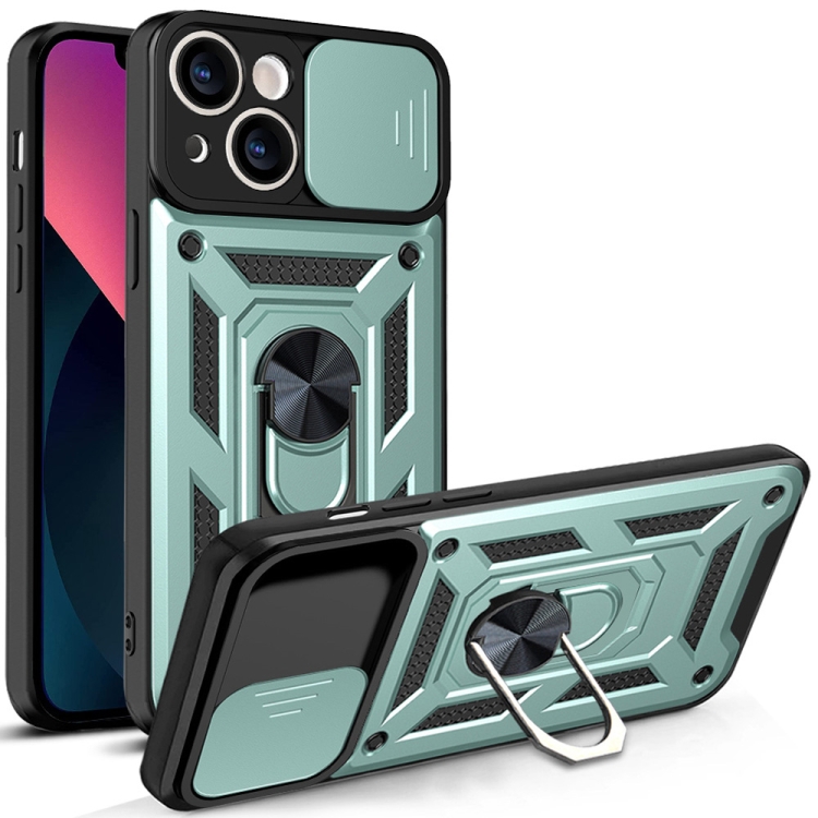 

For iPhone 14 Sliding Camera Cover Design TPU+PC Phone Case (Green)