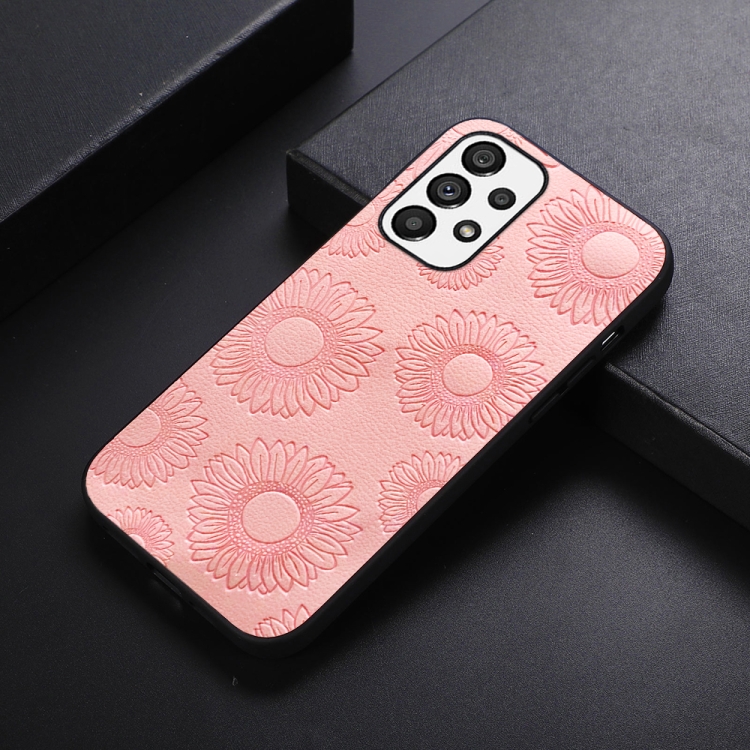 

For Samsung Galaxy A23 4G Sunflower Pattern PU+TPU+PC Shockproof Phone Case(Pink)