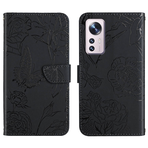 

For Xiaomi 12 Lite Skin Feel Butterfly Peony Embossed Leather Phone Case(Black)