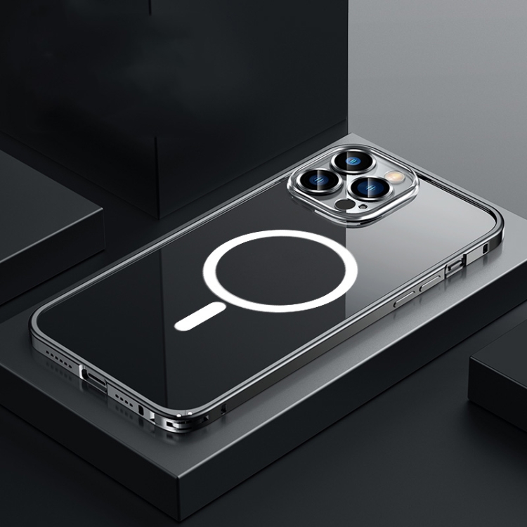 

Transparent MagSafe Magnetic Phone Case with Lens Film For iPhone 13 Pro Max(Black)