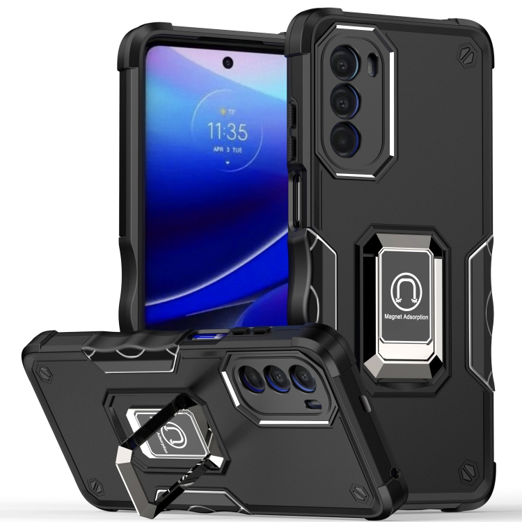 

For Motorola Moto G52 Ring Holder Non-slip Armor Phone Case(Black)