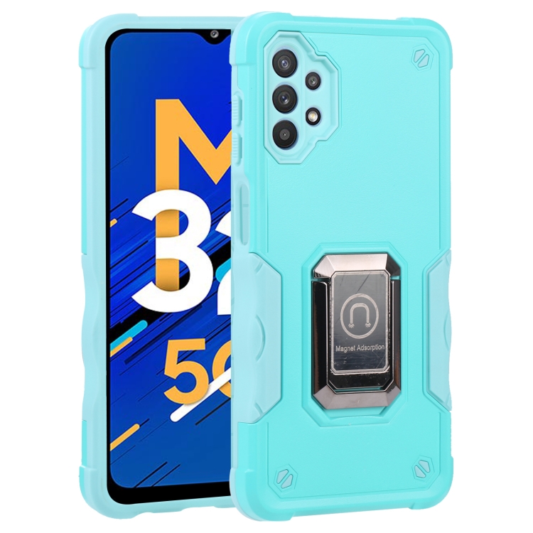 

For Samsung Galaxy M32 5G Ring Holder Non-slip Armor Phone Case(Mint Green)