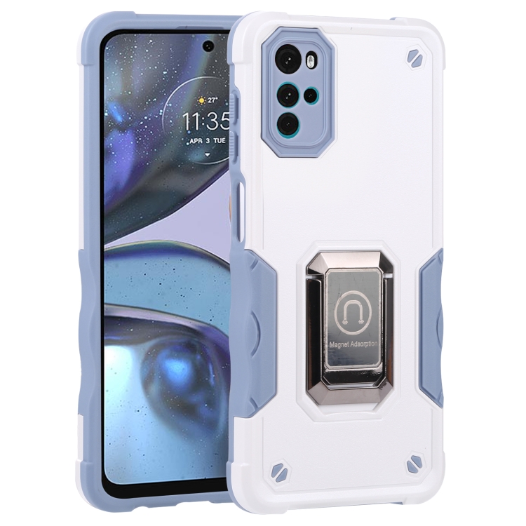 

For Motorola Moto G22 5G Ring Holder Non-slip Armor Phone Case(White)